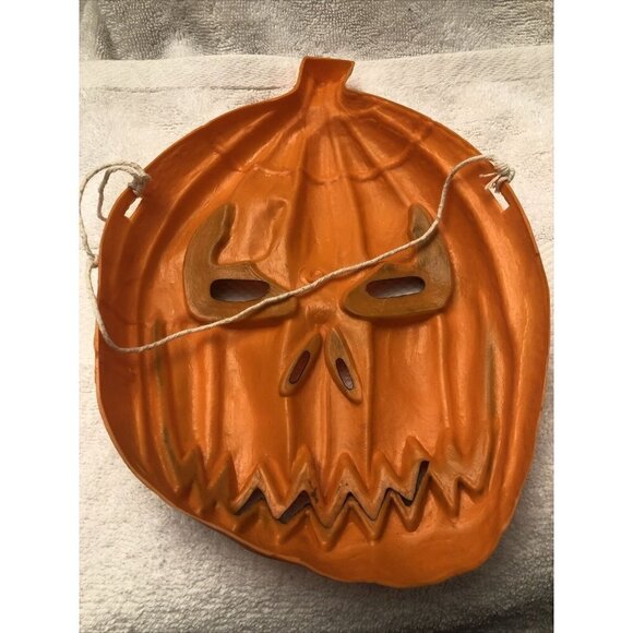 Vintage Pumpkin Ghoul Rubber Halloween Mask Sculpted Face with String Tie - Picture 3 of 3